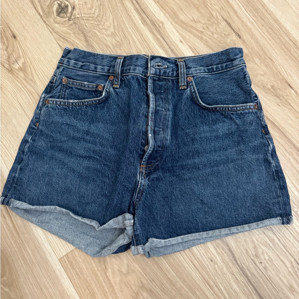 AGOLDE Dark Blue High-Rise Jean Shorts - Picture 2 of 3